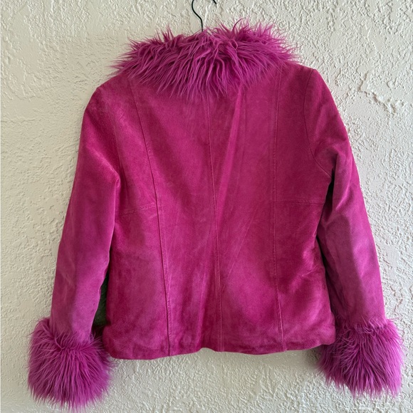 Wilsons Leather Magenta Faux Fur Trim Leather Jacket - Picture 3 of 11